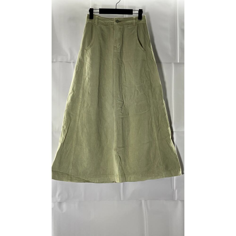 PAZZO Women's Beige Denim A-Line Midi Skirt SZ S